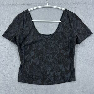 Lululemon Align T-shirt Women's 6 Black Camo Stretch Nulu Slim Crop Top‎ W3FGTS